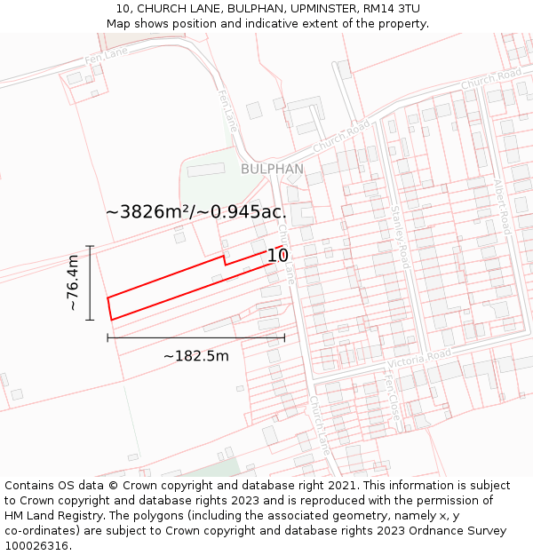 10, CHURCH LANE, BULPHAN, UPMINSTER, RM14 3TU: Plot and title map