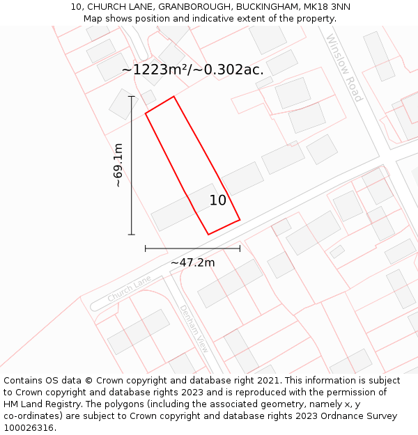 10, CHURCH LANE, GRANBOROUGH, BUCKINGHAM, MK18 3NN: Plot and title map