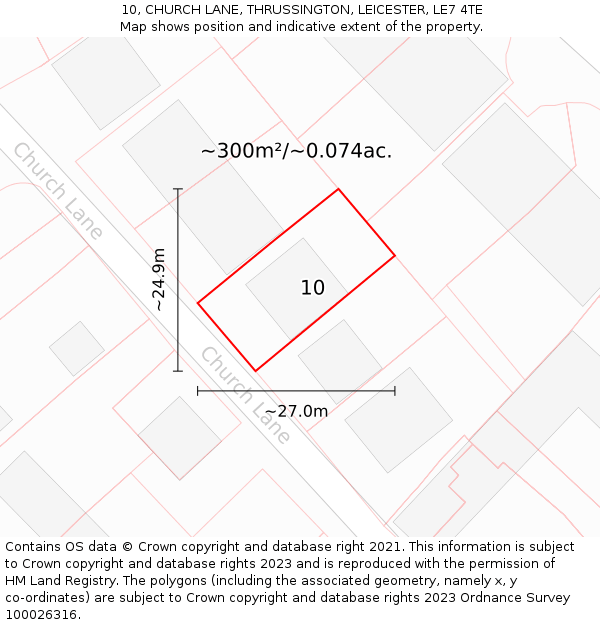10, CHURCH LANE, THRUSSINGTON, LEICESTER, LE7 4TE: Plot and title map