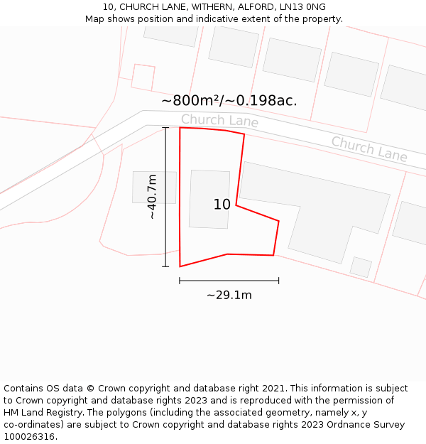 10, CHURCH LANE, WITHERN, ALFORD, LN13 0NG: Plot and title map