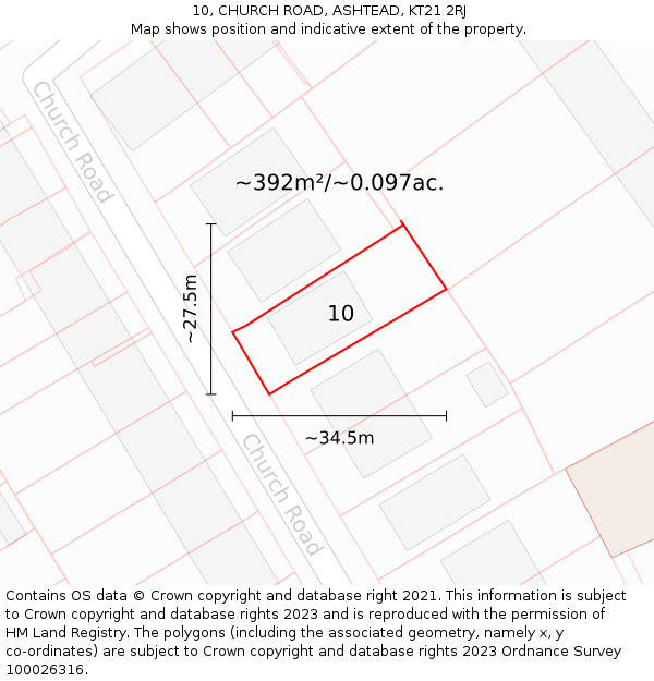 10, CHURCH ROAD, ASHTEAD, KT21 2RJ: Plot and title map