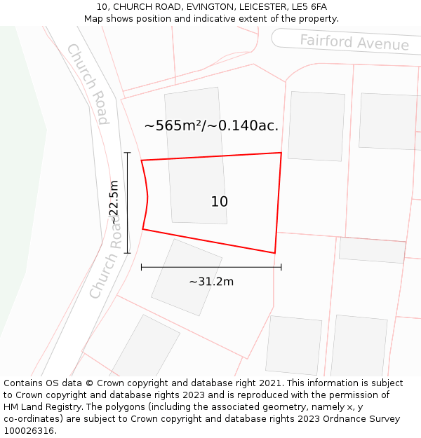 10, CHURCH ROAD, EVINGTON, LEICESTER, LE5 6FA: Plot and title map