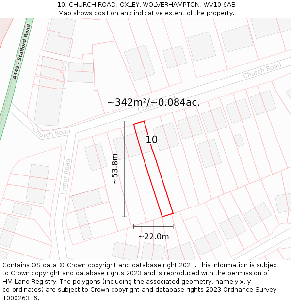 10, CHURCH ROAD, OXLEY, WOLVERHAMPTON, WV10 6AB: Plot and title map