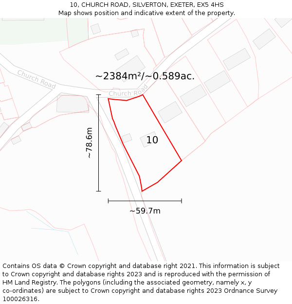 10, CHURCH ROAD, SILVERTON, EXETER, EX5 4HS: Plot and title map