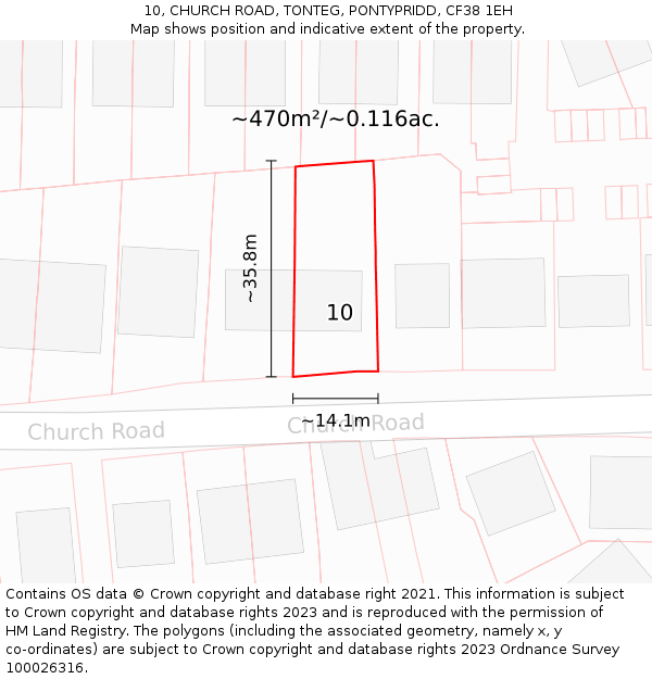 10, CHURCH ROAD, TONTEG, PONTYPRIDD, CF38 1EH: Plot and title map