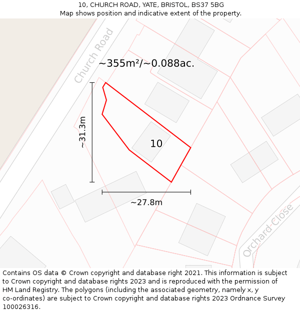 10, CHURCH ROAD, YATE, BRISTOL, BS37 5BG: Plot and title map