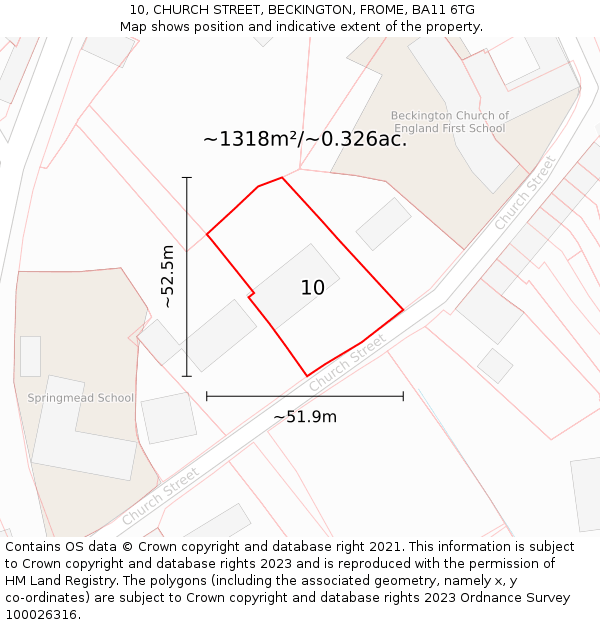 10, CHURCH STREET, BECKINGTON, FROME, BA11 6TG: Plot and title map