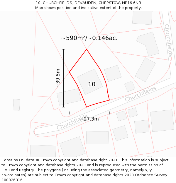 10, CHURCHFIELDS, DEVAUDEN, CHEPSTOW, NP16 6NB: Plot and title map