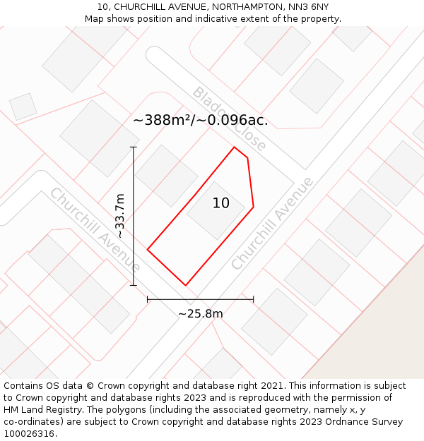 10, CHURCHILL AVENUE, NORTHAMPTON, NN3 6NY: Plot and title map