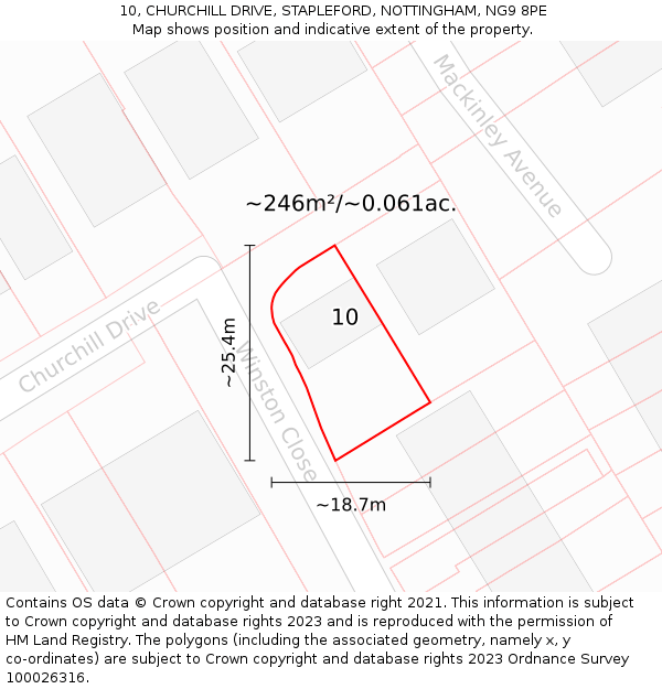 10, CHURCHILL DRIVE, STAPLEFORD, NOTTINGHAM, NG9 8PE: Plot and title map