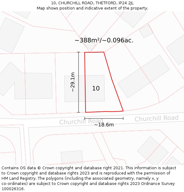 10, CHURCHILL ROAD, THETFORD, IP24 2JL: Plot and title map