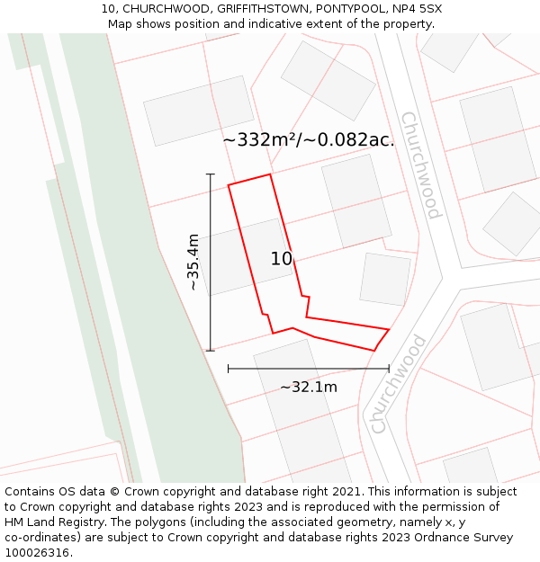 10, CHURCHWOOD, GRIFFITHSTOWN, PONTYPOOL, NP4 5SX: Plot and title map