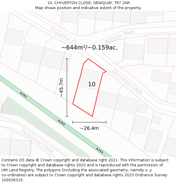 10, CHYVERTON CLOSE, NEWQUAY, TR7 2AR: Plot and title map