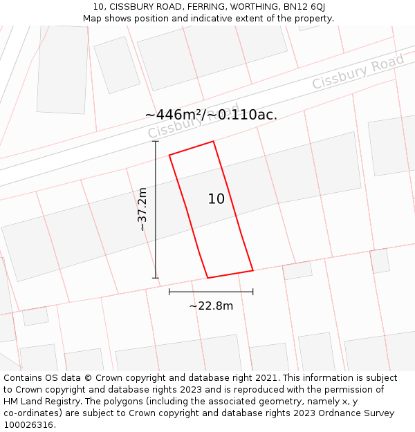 10, CISSBURY ROAD, FERRING, WORTHING, BN12 6QJ: Plot and title map