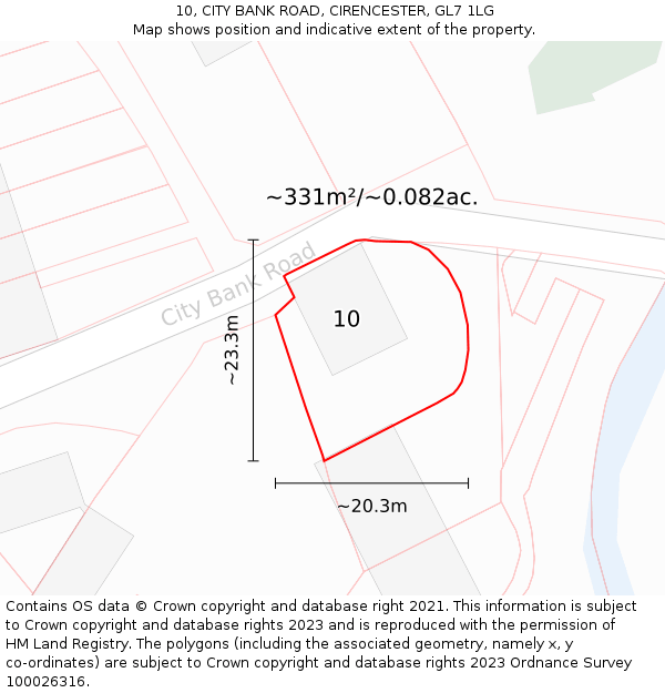 10, CITY BANK ROAD, CIRENCESTER, GL7 1LG: Plot and title map
