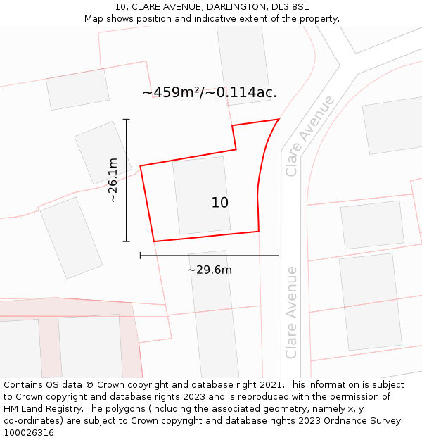 10, CLARE AVENUE, DARLINGTON, DL3 8SL: Plot and title map