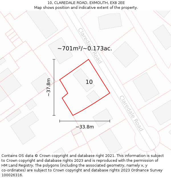 10, CLAREDALE ROAD, EXMOUTH, EX8 2EE: Plot and title map