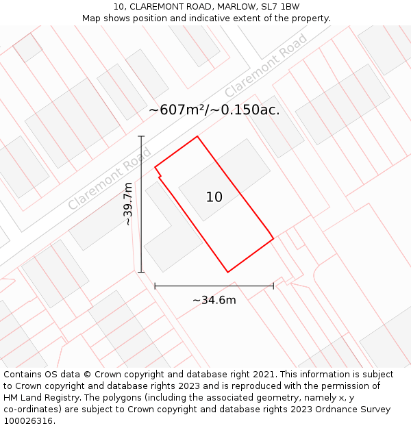 10, CLAREMONT ROAD, MARLOW, SL7 1BW: Plot and title map