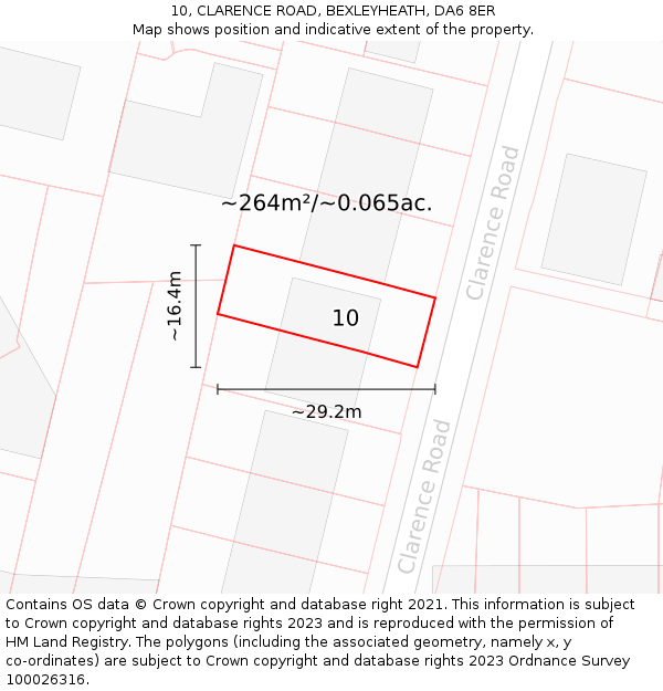 10, CLARENCE ROAD, BEXLEYHEATH, DA6 8ER: Plot and title map