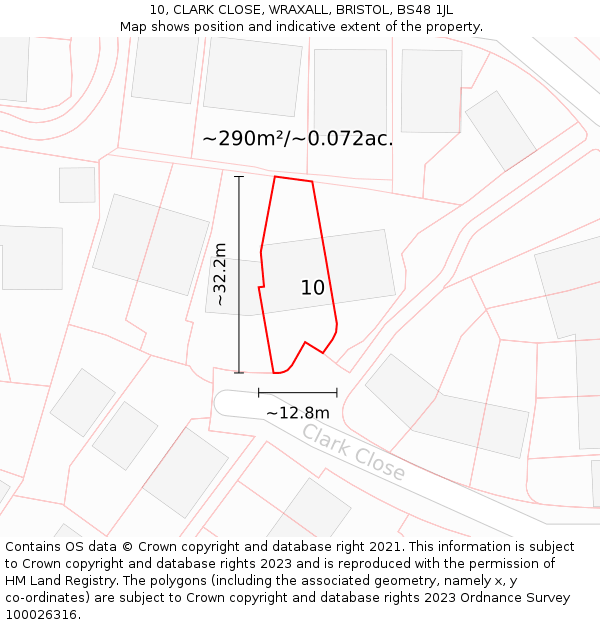 10, CLARK CLOSE, WRAXALL, BRISTOL, BS48 1JL: Plot and title map