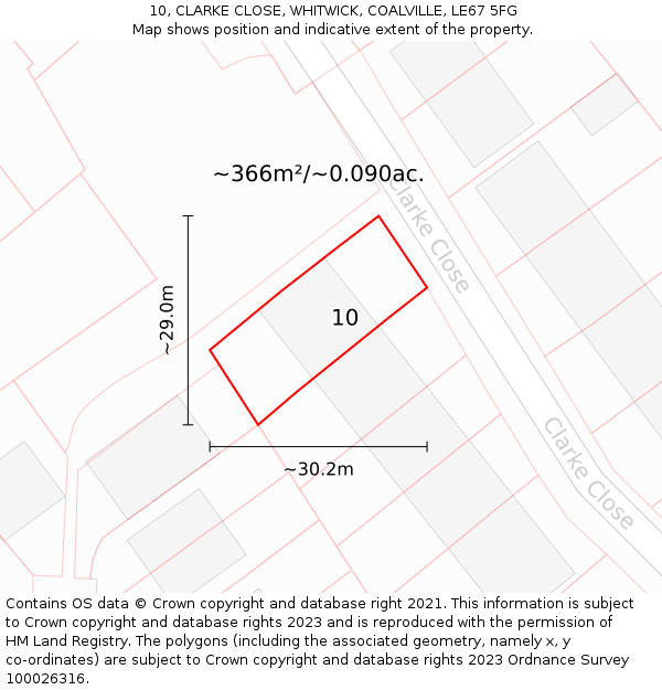 10, CLARKE CLOSE, WHITWICK, COALVILLE, LE67 5FG: Plot and title map