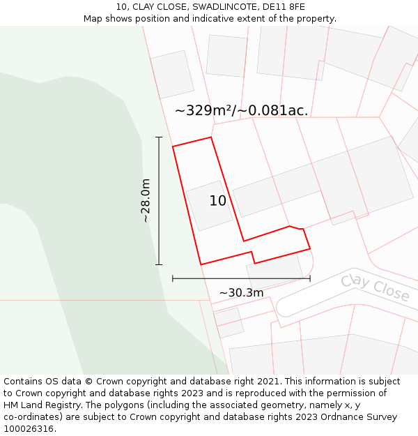 10, CLAY CLOSE, SWADLINCOTE, DE11 8FE: Plot and title map
