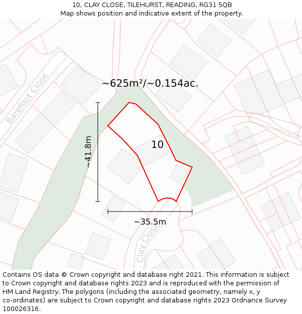 10, CLAY CLOSE, TILEHURST, READING, RG31 5QB: Plot and title map