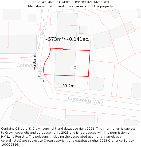 10, CLAY LANE, CALVERT, BUCKINGHAM, MK18 2FB: Plot and title map