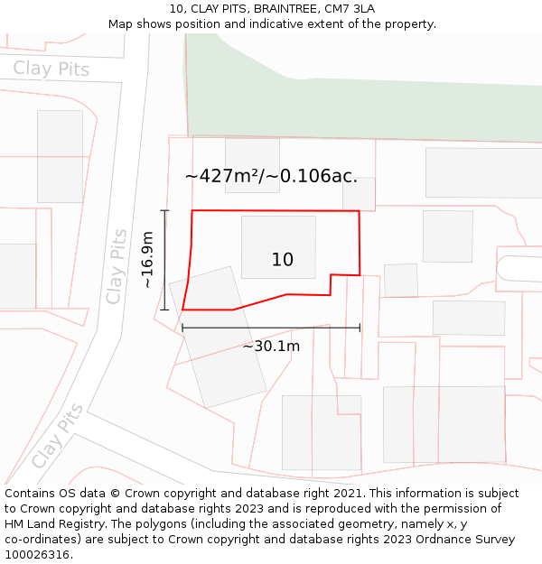 10, CLAY PITS, BRAINTREE, CM7 3LA: Plot and title map