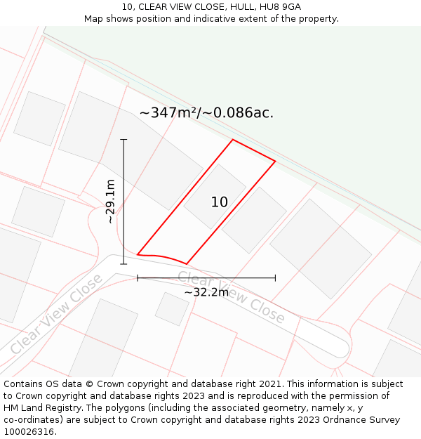 10, CLEAR VIEW CLOSE, HULL, HU8 9GA: Plot and title map