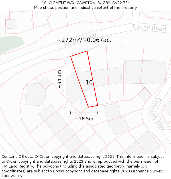 10, CLEMENT WAY, CAWSTON, RUGBY, CV22 7FH: Plot and title map
