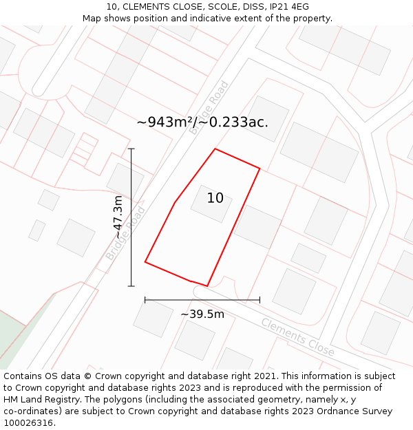 10, CLEMENTS CLOSE, SCOLE, DISS, IP21 4EG: Plot and title map