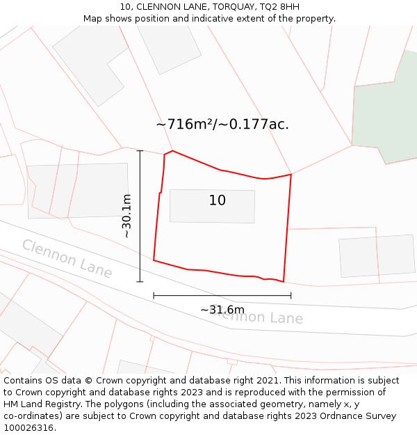 10, CLENNON LANE, TORQUAY, TQ2 8HH: Plot and title map