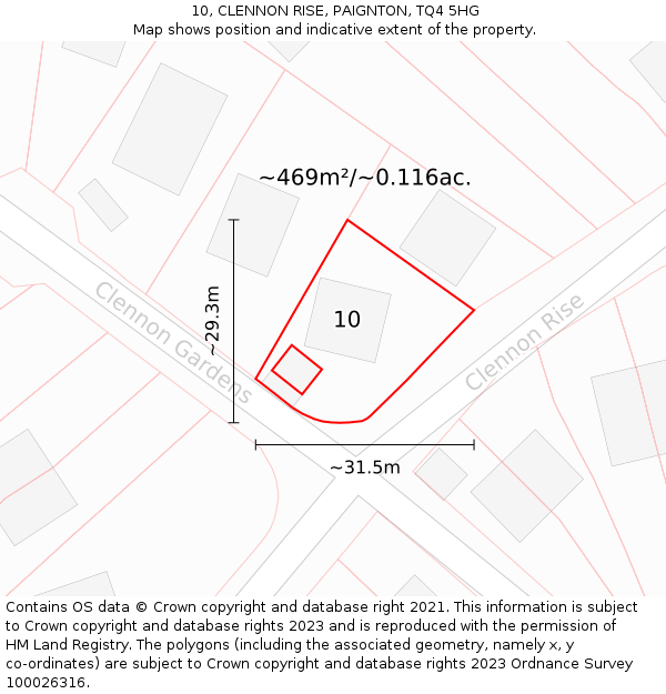 10, CLENNON RISE, PAIGNTON, TQ4 5HG: Plot and title map