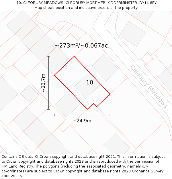 10, CLEOBURY MEADOWS, CLEOBURY MORTIMER, KIDDERMINSTER, DY14 8EY: Plot and title map