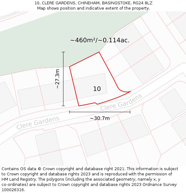 10, CLERE GARDENS, CHINEHAM, BASINGSTOKE, RG24 8LZ: Plot and title map