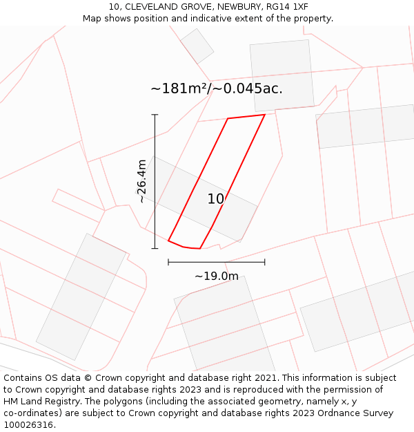 10, CLEVELAND GROVE, NEWBURY, RG14 1XF: Plot and title map