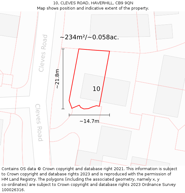 10, CLEVES ROAD, HAVERHILL, CB9 9QN: Plot and title map