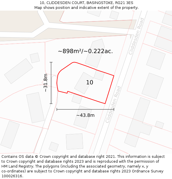 10, CLIDDESDEN COURT, BASINGSTOKE, RG21 3ES: Plot and title map