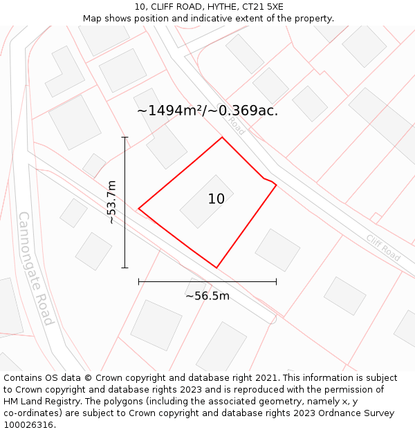 10, CLIFF ROAD, HYTHE, CT21 5XE: Plot and title map