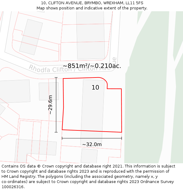 10, CLIFTON AVENUE, BRYMBO, WREXHAM, LL11 5FS: Plot and title map
