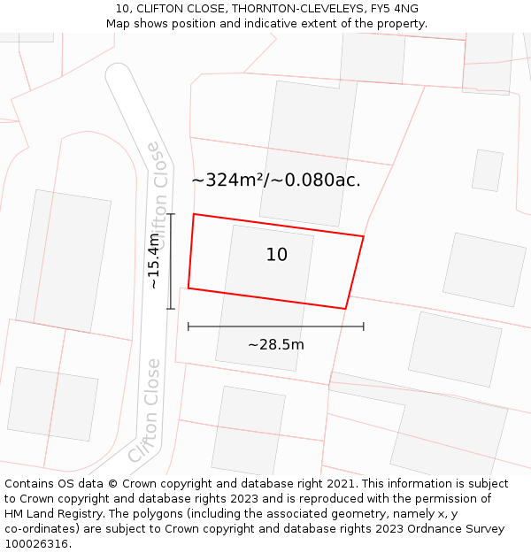 10, CLIFTON CLOSE, THORNTON-CLEVELEYS, FY5 4NG: Plot and title map