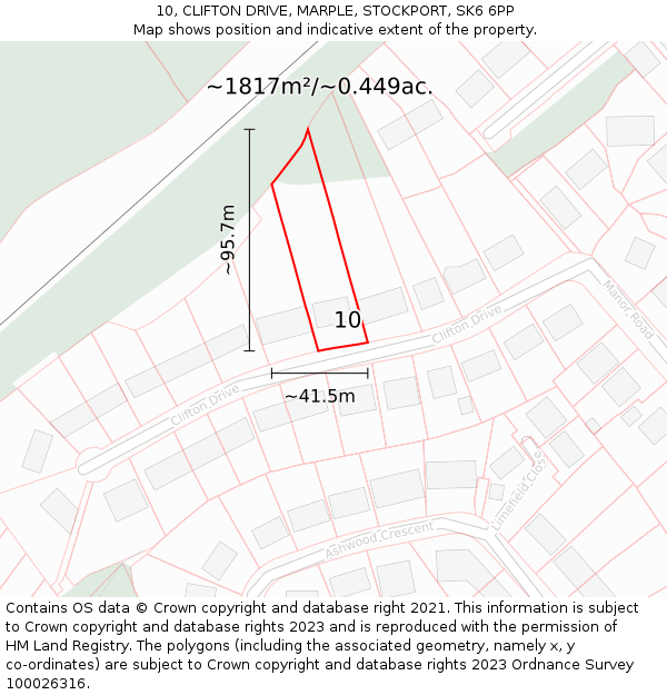 10, CLIFTON DRIVE, MARPLE, STOCKPORT, SK6 6PP: Plot and title map