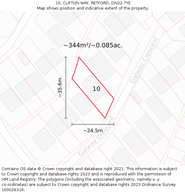 10, CLIFTON WAY, RETFORD, DN22 7YE: Plot and title map