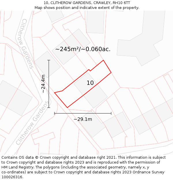 10, CLITHEROW GARDENS, CRAWLEY, RH10 6TT: Plot and title map