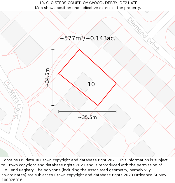 10, CLOISTERS COURT, OAKWOOD, DERBY, DE21 4TF: Plot and title map