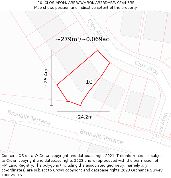10, CLOS AFON, ABERCWMBOI, ABERDARE, CF44 6BF: Plot and title map