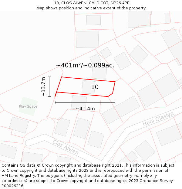 10, CLOS ALWEN, CALDICOT, NP26 4PF: Plot and title map
