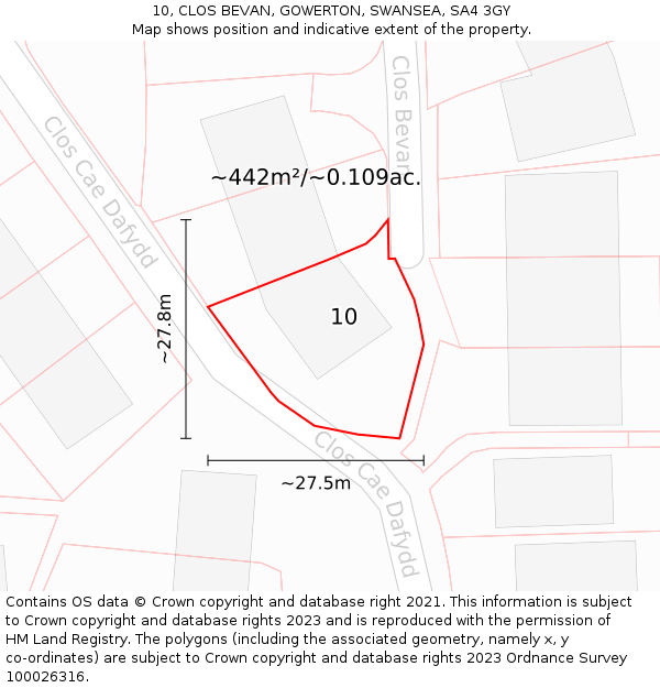10, CLOS BEVAN, GOWERTON, SWANSEA, SA4 3GY: Plot and title map