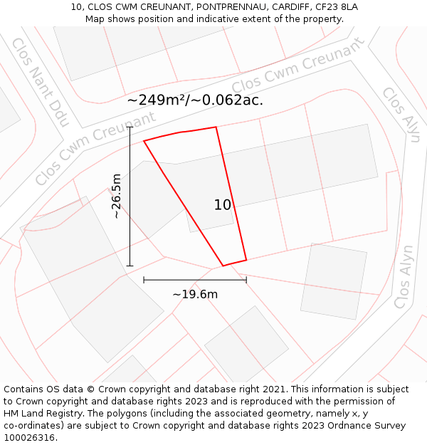 10, CLOS CWM CREUNANT, PONTPRENNAU, CARDIFF, CF23 8LA: Plot and title map
